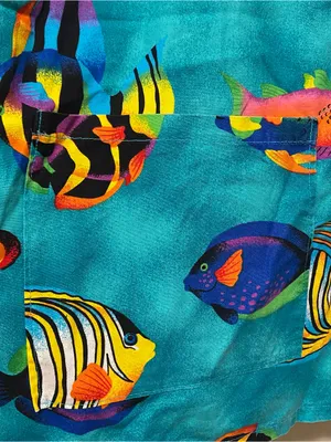 Womens XL 46” Scrub Top Shirt Tropical Fish Print On Teal Scrubs thumbnail 4