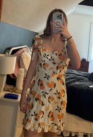 Cider Lemon Ruffle Hem Print Tie Shoulder Mini Dress thumbnail 2