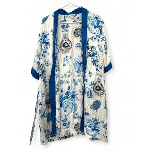 ASilk Japan 100% Pure Silk Japanese Short Robe Sleepwear Flowers Vases Luxury thumbnail 4