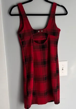 SO Vibrant Red and Black Checkered Mini Dress thumbnail 2