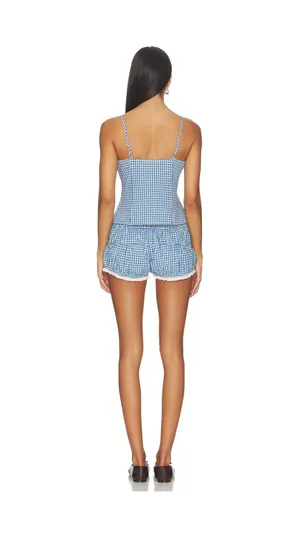 Amanda Uprichard Ruched Bloomer Set Gingham Blue thumbnail 2