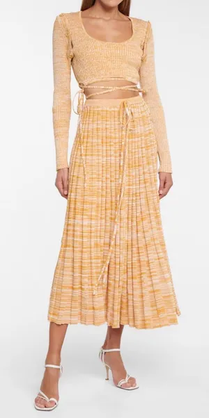 Christopher Esber orange yellow high slit accordion knit midi skirt S thumbnail 1