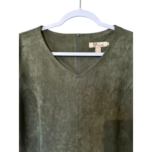 Aryeh VTG Velour Dress Y2K Bell Sleeves Olive Green V Neck Boho Whimsey Goth Lg thumbnail 3
