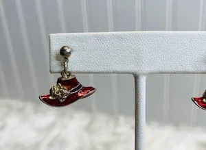 Dangle Earrings Red Hat Society Flowers 3/4" Long thumbnail 2