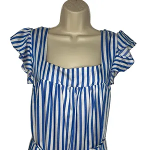 Draper James‎ RSVP Blue White Striped Tiered Ruffle Sleeve Midi Dress Medium thumbnail 3