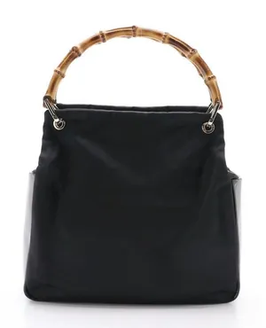 Gucci Black Nylon & Glazed Leather Tote Bag With Bamboo Handles thumbnail 1