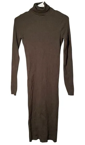 Rocorose Women's Turtleneck Midi Sweater Dress Ribbed Dark Hunter Green‎ Bodycon thumbnail 1