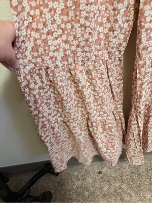 Women's large Mauve Pink Ditsy Floral Smocked Wide-Leg Jumpsuit thumbnail 5