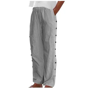 NWT ~ Women's Black Stripe Wide Leg Casual Loose Pockets Pants Trousers ~ LARGE thumbnail 2