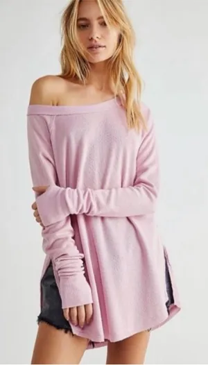 NWT Free People We the Free Oversized Snowy Thermal in‎ Mink Tink Womens Size L thumbnail 1