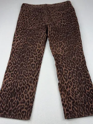 Zara Flocked Leopard Print Jeans Brown Straight Leg Animal Print Womens 8 thumbnail 3
