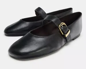 Zara Black Leather Mary Jane Loafers Gold Buckles size 38 NWT New casual thumbnail 1