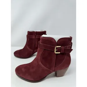 Diba Womens Shoes Boots Sz 7.5 Burgundy Red Suede Leather Heeled Chic Casual New thumbnail 2