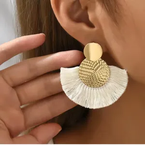 Elegant Gold and Cream Tassel Earrings thumbnail 1
