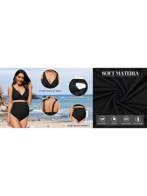 Maternity Swimsuit Bikini High Waisted Pregnancy Bathing Suit Two Piece SMALL thumbnail 7