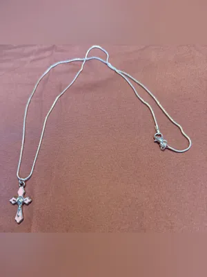 Sterling Silver 925 Cross Pendant Necklace with Pink Enamel thumbnail 3