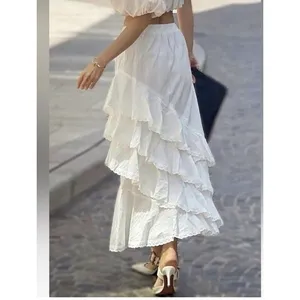 Mable Mischa Crochet Lace White Tired Ruffle Maxi Skirt Coastal Cowgirl Boho M thumbnail 3