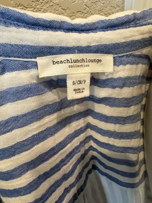 Blue and white striped button down short sleeve 100% cotton thumbnail 4