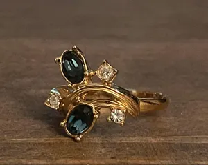 Blue Gemstone Ring With Rhinestone Accents Gold thumbnail 4