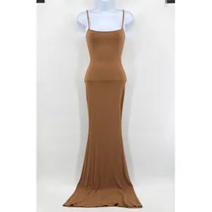 SKIMS Camel Brown Soft Lounge Ribbed Long Slip Maxi Dress Size Small S EUC thumbnail 3