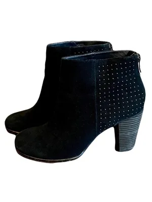 Lord & Taylor Black Suede Studded Heeled Ankle Boots, Size 7.5 thumbnail 3