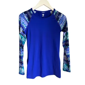 TYR Long Sleeve Rash Guard Swim Top Blue Geometric Print | UPF Sun | Est. Small thumbnail 10