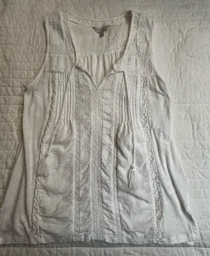 Lucky Brand White Sleeveless Casual Open Lace Panels crochet Top nwot thumbnail 1