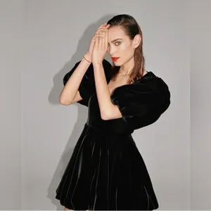 Par Violet National Anthem Velvet Babydoll Dress Mini Black‎ Small NWT thumbnail 13