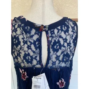Patrons of Peace Navy Floral Lace Inset Sleeveless Boho Mini Dress NWT‎ Size S thumbnail 8