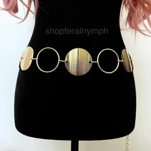 Gold Y2K Disc Open Ring Chain Belt, Fits 23-43 Inches, X7GA1278 thumbnail 6