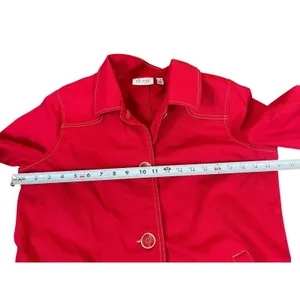Y2K Denim & Co Red Gold Button Front Jacket Shacket M Contrasting Stitching thumbnail 9