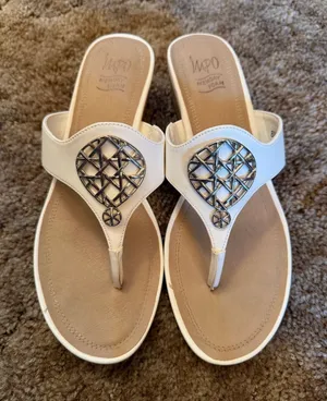 Impo Comfort Low Wedge White Silver Metal Accent Thong Slip-On Sandals Y2K thumbnail 1