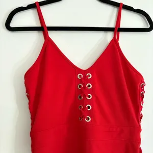 PrettyLittleThing Red Lace-Up Mini Dress thumbnail 5