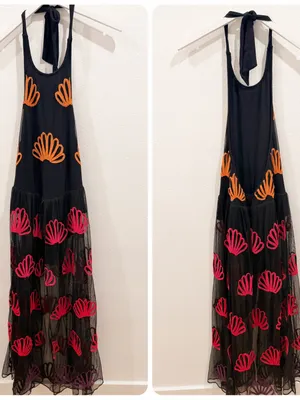 Anthropologie NWT Celandine Embroidered Bodysuit Maxi Dress Black Halter Size Medium M * thumbnail 2