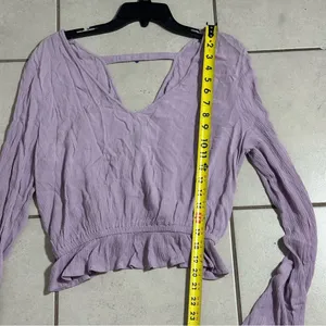 Express Women‎ Peplum Lilac Purple Long Sleeve Blouse V-Neck size Small thumbnail 7