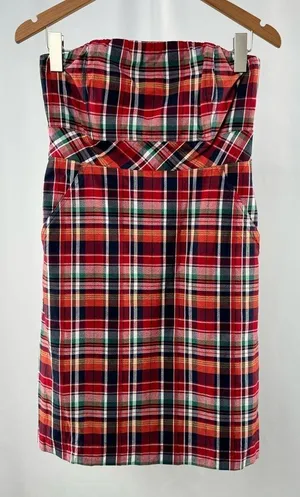 Vineyard Vines Strapless Plaid‎ Mini Dress in Red Size 4 thumbnail 1