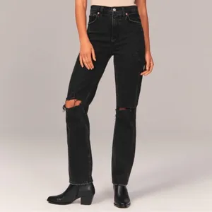 Abercrombie & Fitch The 90s Straight Ultra High Rise Jeans‎ Black Distressed thumbnail 2