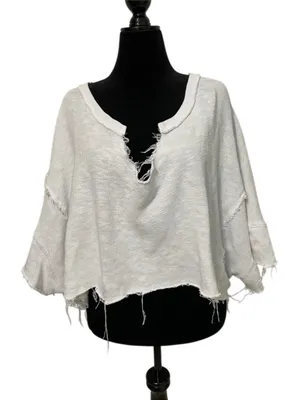 Free People We The Free Distressed Crop Knit Top White M Raw Edge OB2187895 thumbnail 1