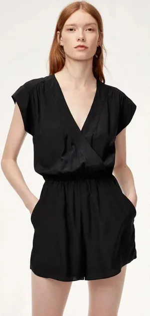 Aritzia Babaton Corbett Romper Relaxed Pure Silk Short Sleeve‎ Black Size XS thumbnail 1
