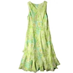 Studio I Women's Lime Green Floral‎ Chiffon Tiered Midi Dress Size 8 Sleeveless thumbnail 2