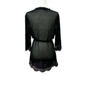 Shirley Of Hollywood Robe Black Mesh & Lace Size L thumbnail 2