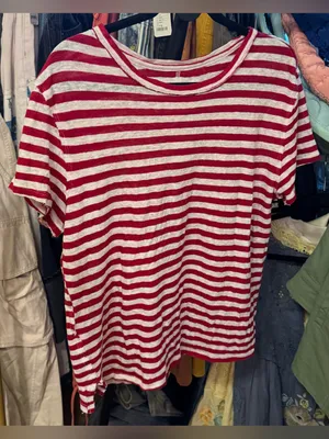 NWT Free People We The Free Nora Striped Linen Tee - Red Combo - XL thumbnail 8