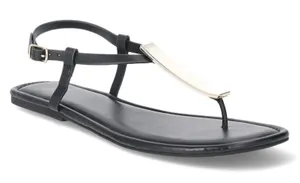 Time and Tru Womens Hardware T-Strap Flat Sandals Black Gold NWT Size 10 EU 41 thumbnail 1