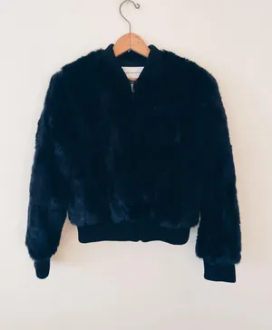 faux fur bomber jacket / xs, 18.5” ptp, 21” length / style c1402582 / acrylic polyester blend / thumbnail 1