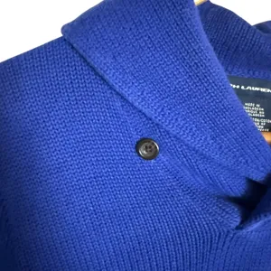 Ralph Lauren Sport Blue Cotton Knit Shawl Collar Long Sleeve Preppy Sweater S thumbnail 5