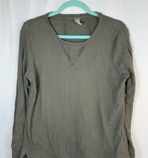 Green Tea Top Womens Small Olive Green Waffle Knit Thermal Long Sleeve thumbnail 1