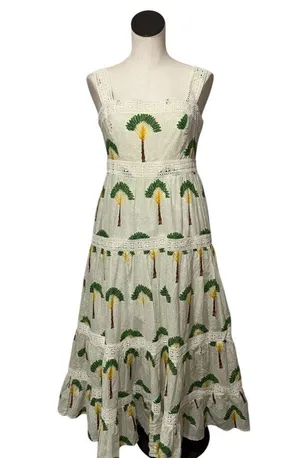 NWOT Calypso St. Barth Stunning Boho Maxi Dress with Tree Print & Lace Details M thumbnail 3