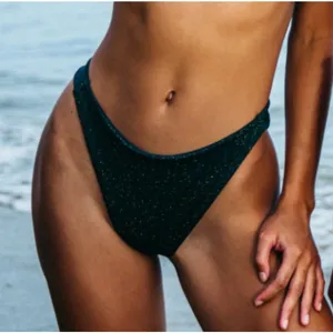 Skatie Kelly Bikini Bottom in Firefly Dark Green Sparkle Size Large thumbnail 1
