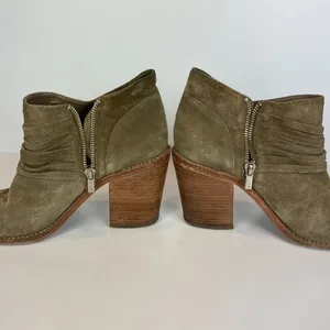 Loeffler Randall Ankle Booties 9 Khaki Green Gray‎ Suede Leather Stacked Heel thumbnail 9