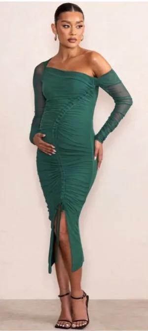 Club L London Sweet‎ Dreams Green Ruched Mesh Maternity Maxi Dress US 10 thumbnail 1